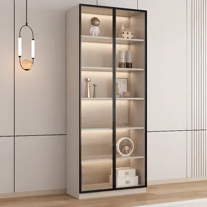 Elegant Natural Wooden Display Cabinet with LED Lighting Image - 5