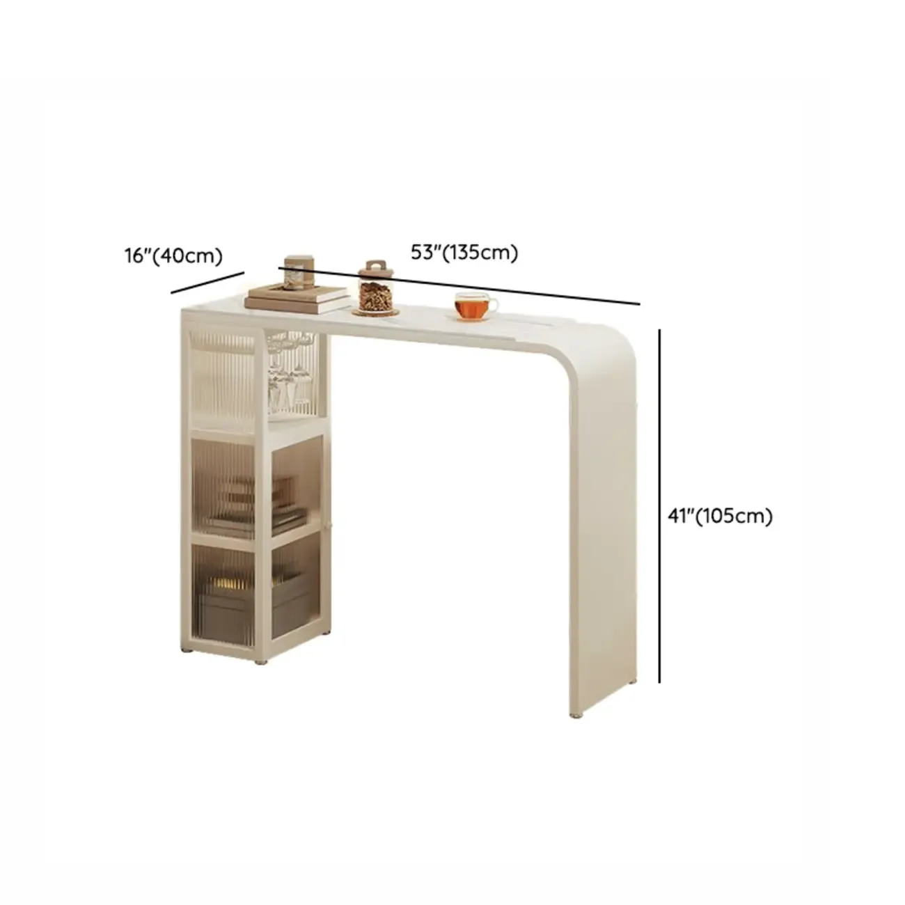 Modern White Metal Long Narrow Bar Table with Storage Shelve for Home Image - 13