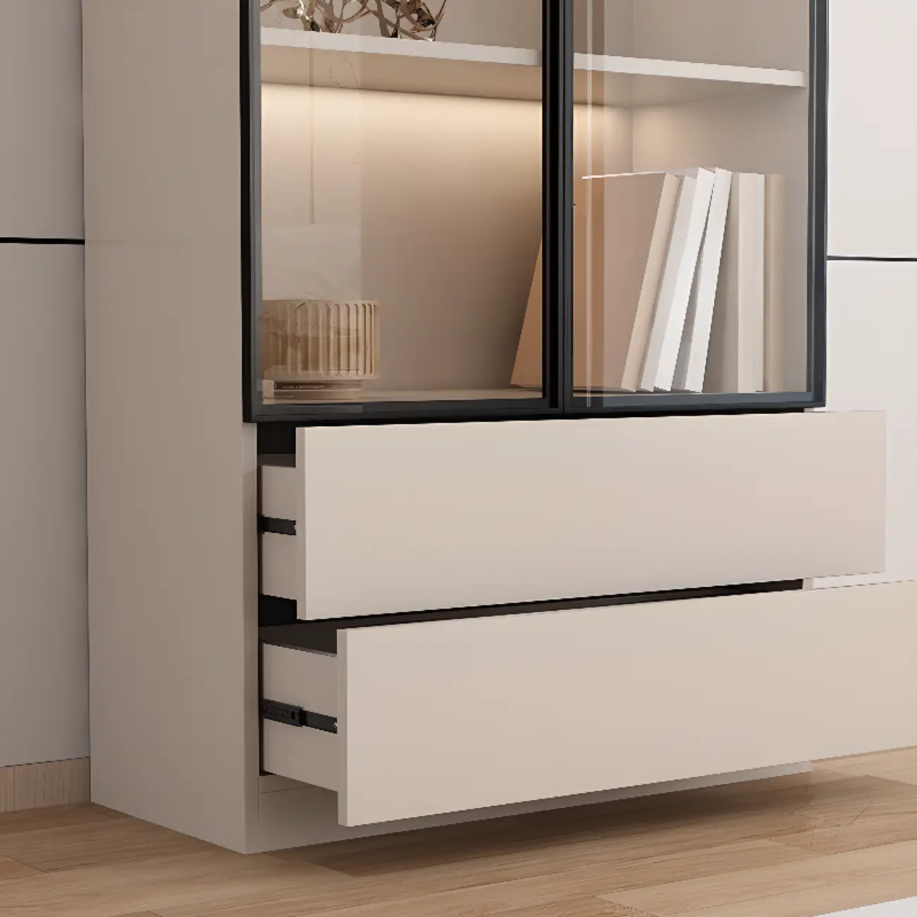 Elegant Natural Wooden Display Cabinet with LED Lighting Image - 6 | homeyfad