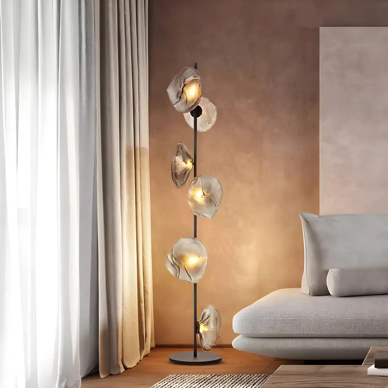 6-Light Modern Art Tree Floor Lamp with Clear Glass Shade Image - 1