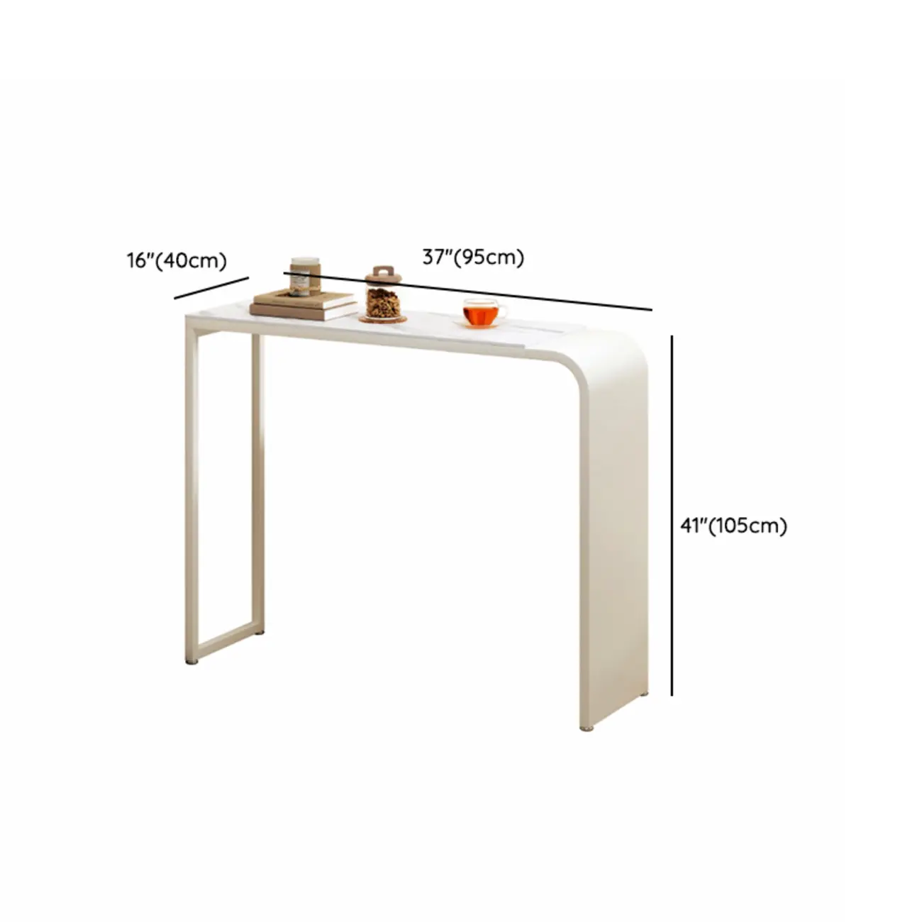 Modern White Metal Long Narrow Bar Table with Storage Shelve for Home Image - 14 | homeyfad