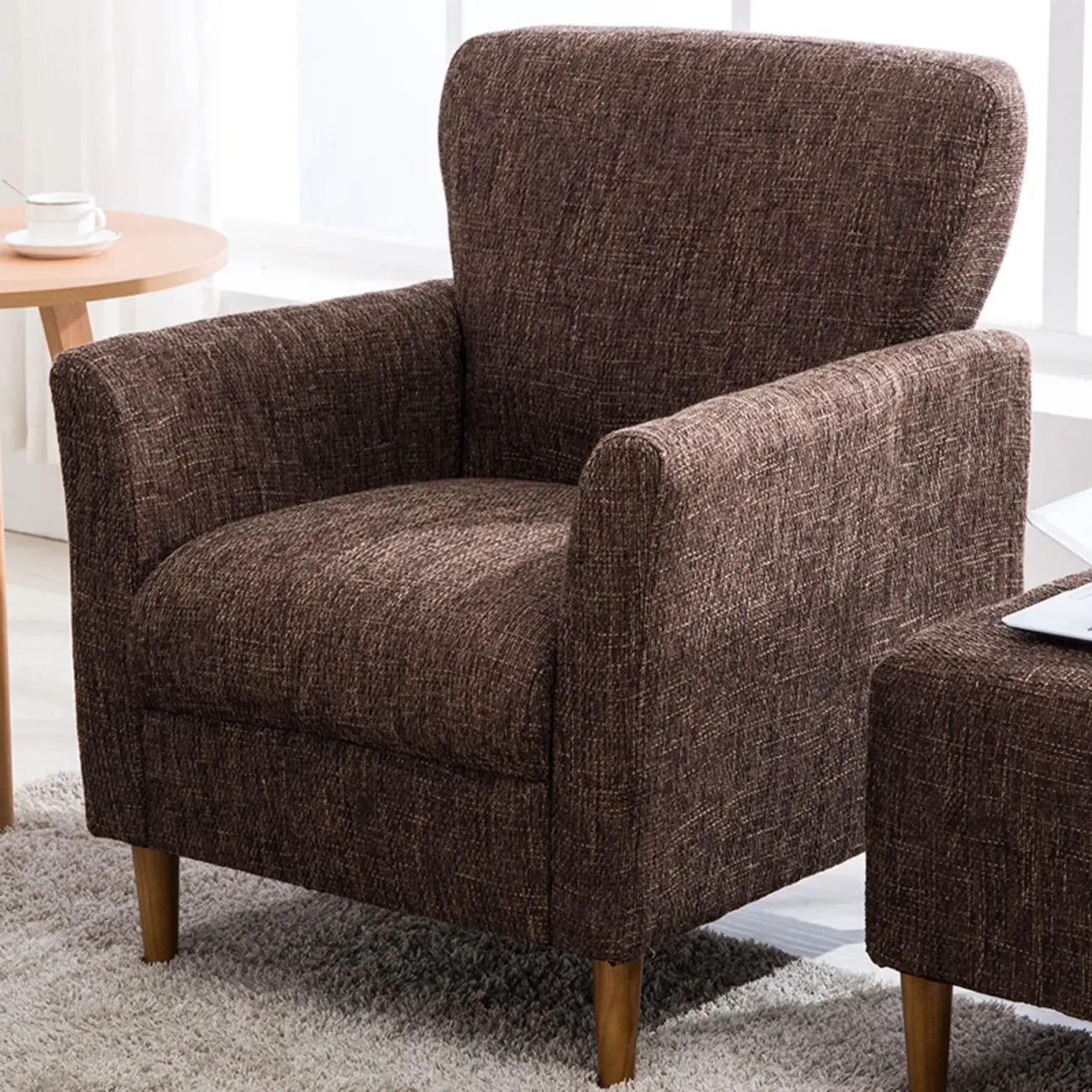 Modern Brown Linen Armchair for Living Room Image - 11 | homeyfad