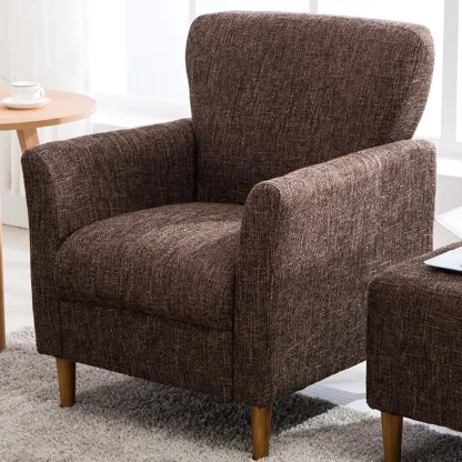 Modern Brown Linen Armchair for Living Room Image - 11