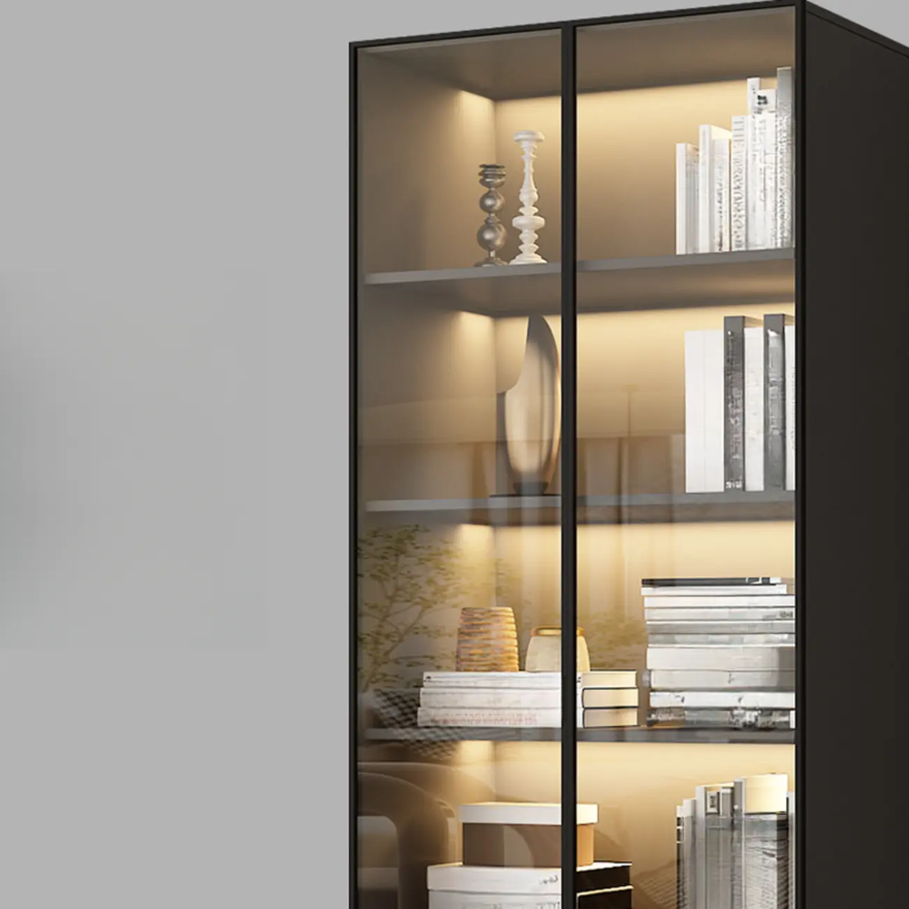 Modern Black Glass Display Cabinet with Shelves Image - 7 | homeyfad