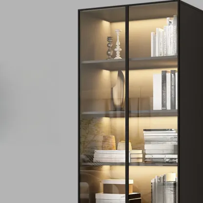 Modern Black Glass Display Cabinet with Shelves Image - 7