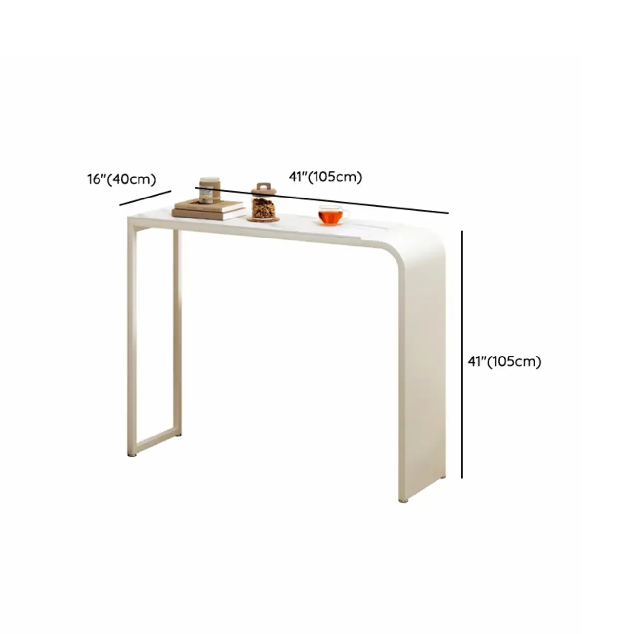 Modern White Metal Long Narrow Bar Table with Storage Shelve for Home Image - 15