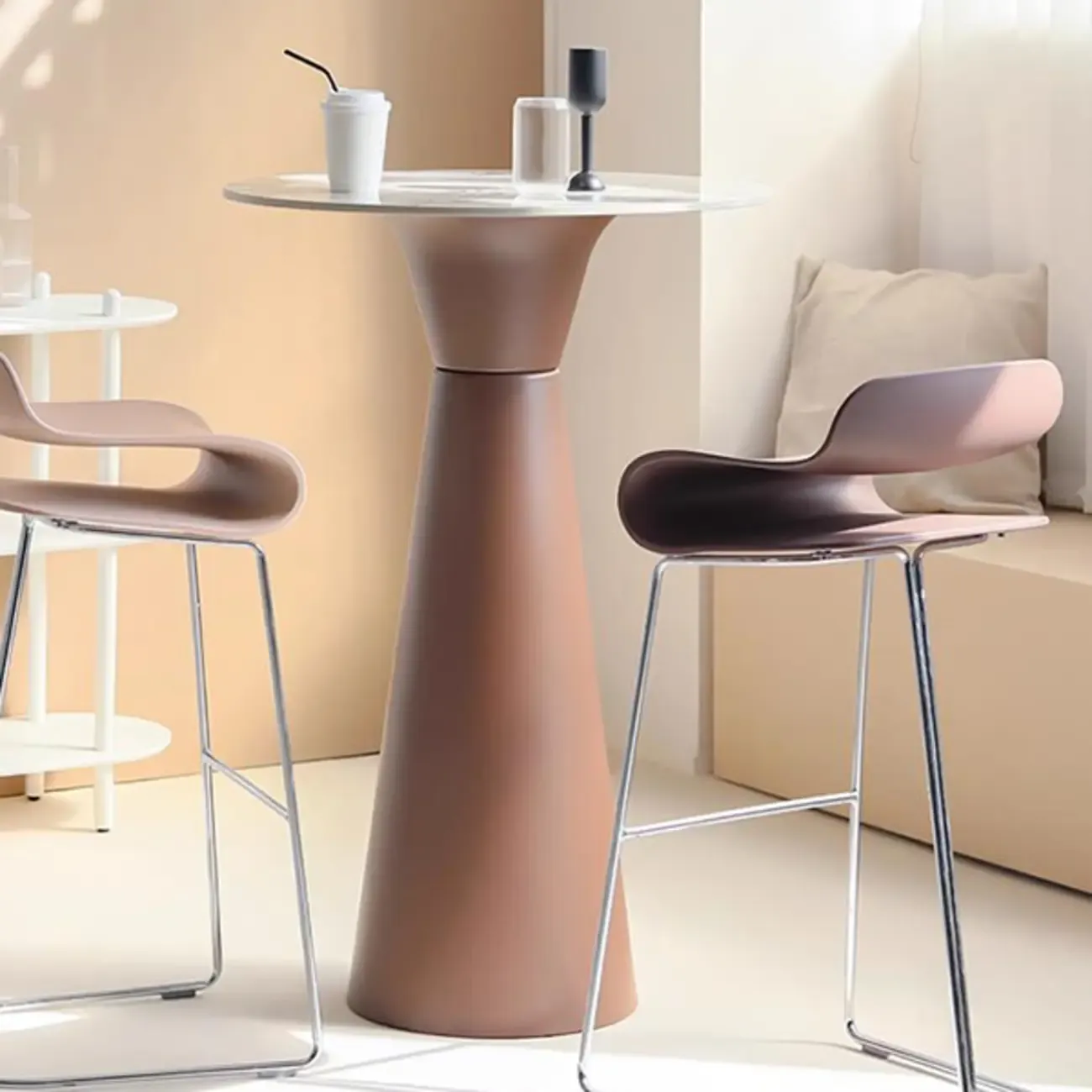 Nordic Small Round Bar Table with Stump Base Image - 4