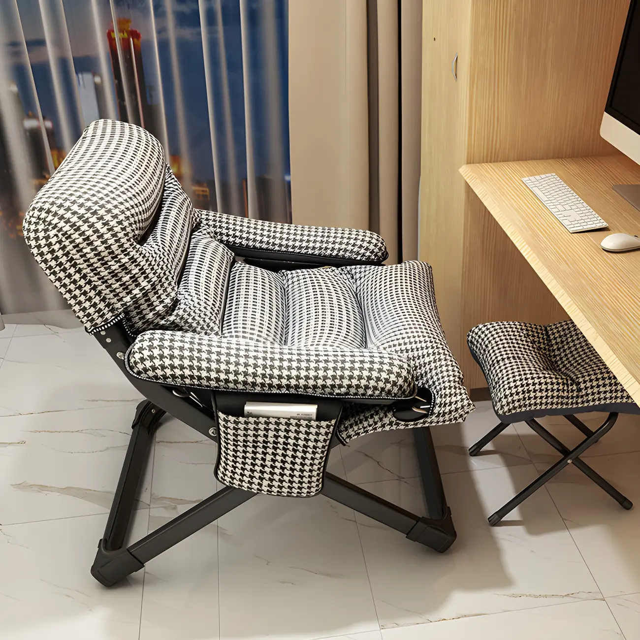Houndstooth Modern Fabric Rocker Recliner Chair with Storage Image - 1 | homeyfad