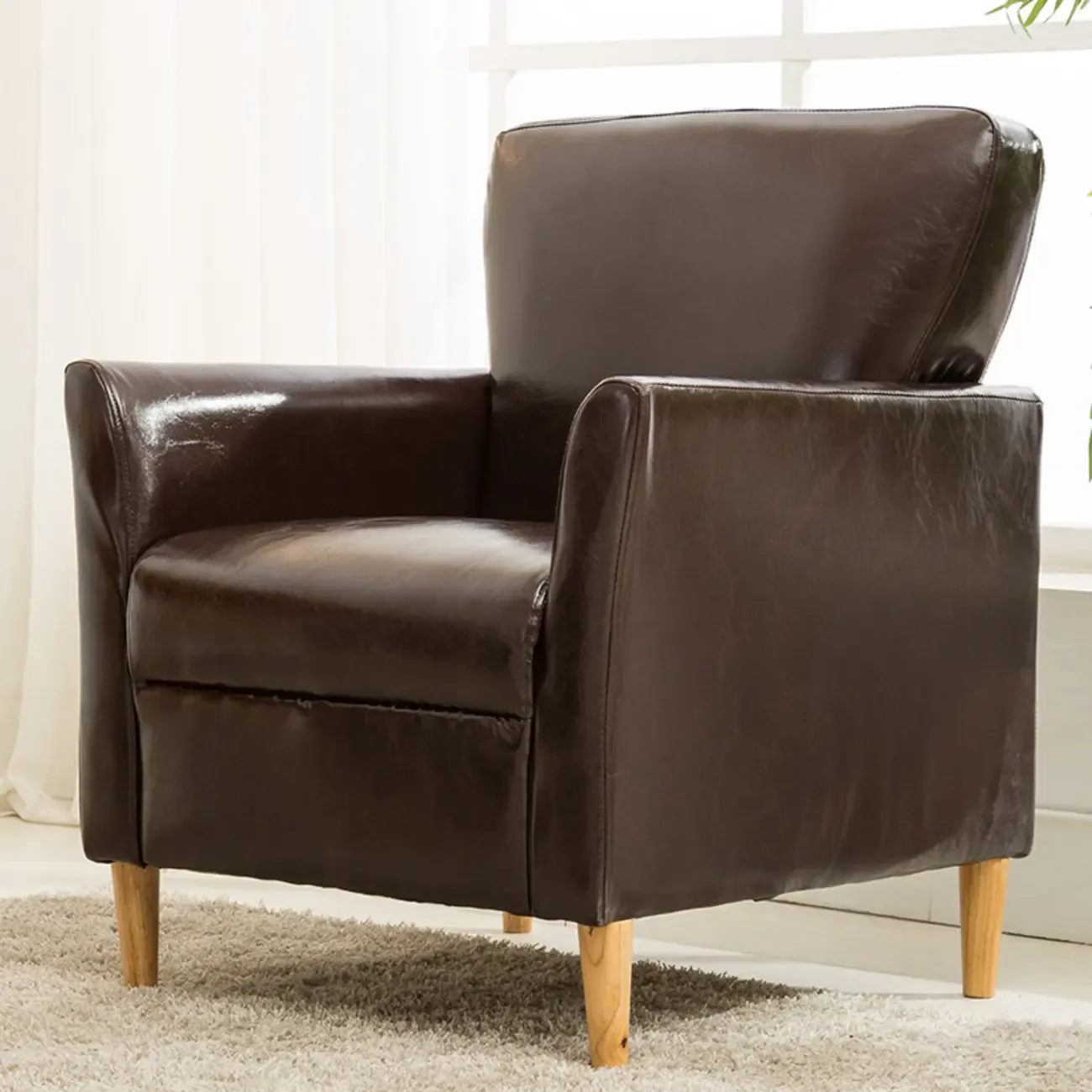 Modern Brown Linen Armchair for Living Room Image - 12