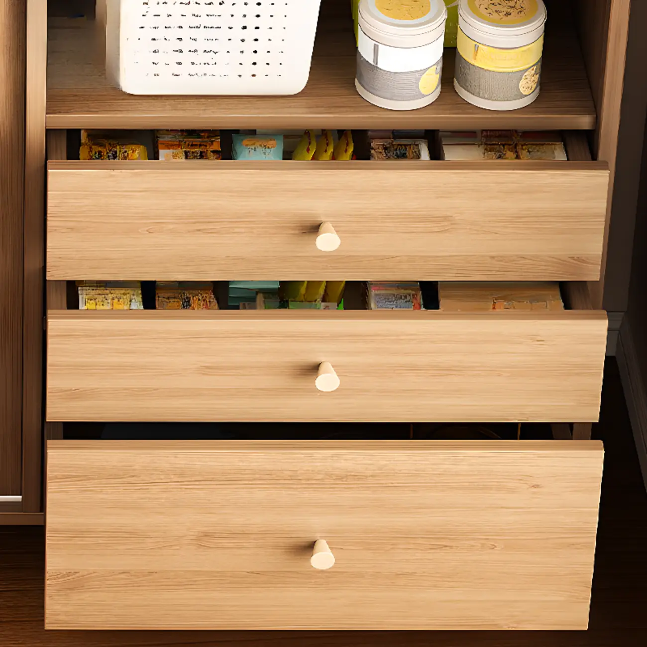 Freestanding Brown Cabinet with Sliding Door & Exterior Shelf Image - 9 | homeyfad