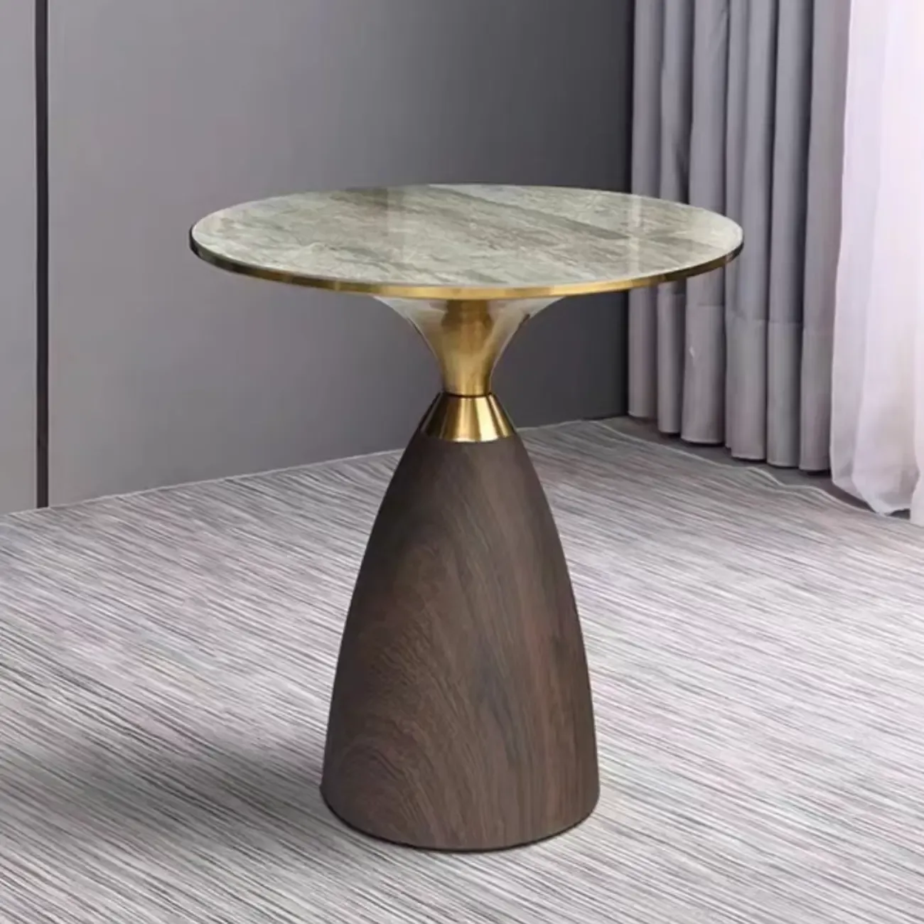 Glam Round Walnut Chairside End Table with Stone Top| HomeyFad