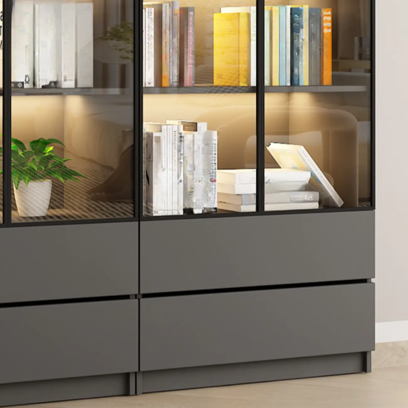 Modern Black Glass Display Cabinet with Shelves Image - 9 | homeyfad