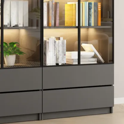 Modern Black Glass Display Cabinet with Shelves Image - 9