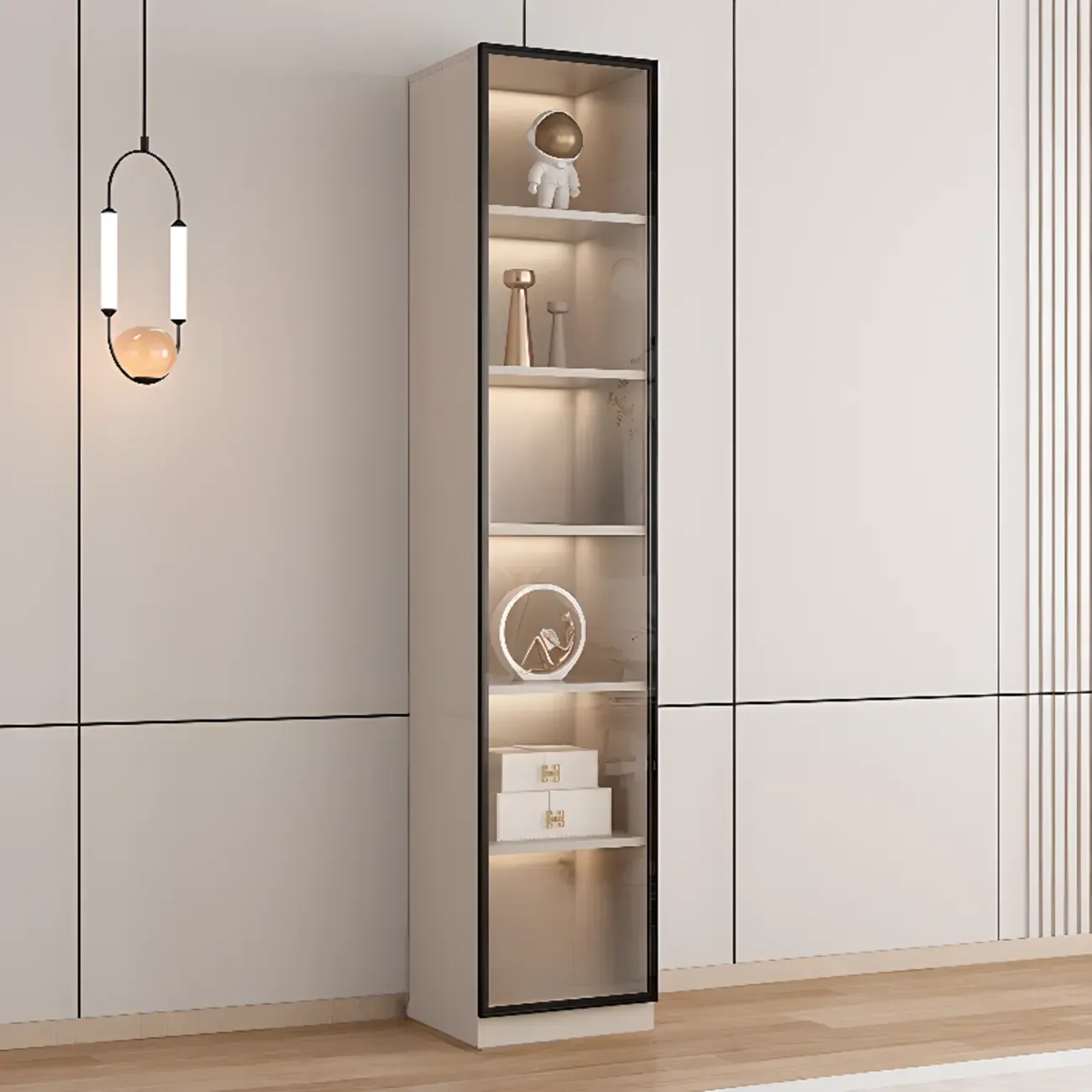 Natural Tall Glass Door Floor Display Cabinet with Storage - HomeyFad