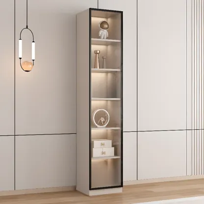Elegant Natural Wooden Display Cabinet with LED Lighting Image - 9