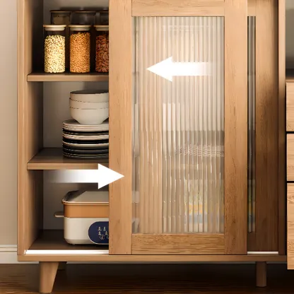 Freestanding Brown Cabinet with Sliding Door & Exterior Shelf Image - 11