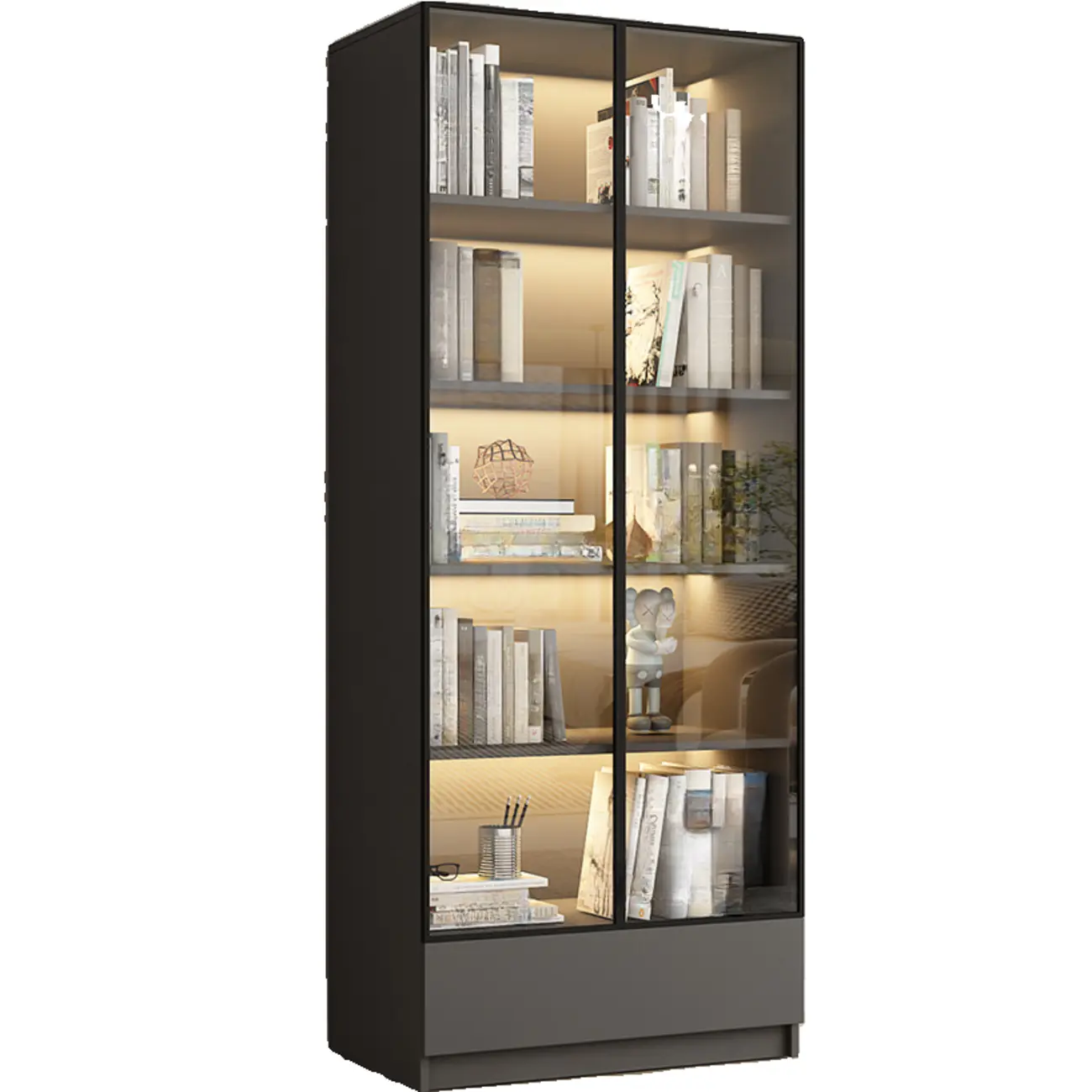 Modern Black Glass Display Cabinet with Shelves Image - 11 | homeyfad