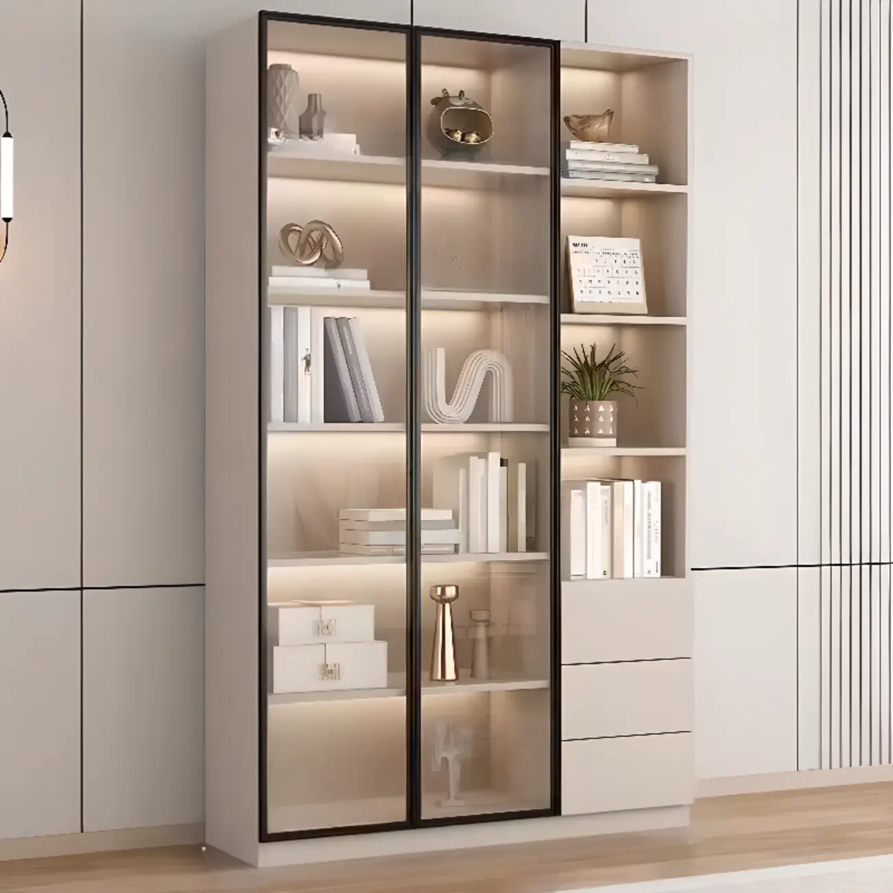 Elegant Natural Wooden Display Cabinet with LED Lighting Image - 10 | homeyfad