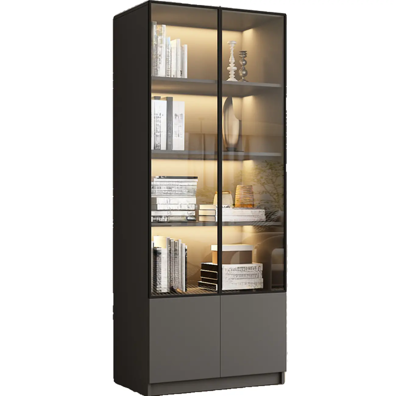 Modern Black Glass Display Cabinet with Shelves Image - 12 | homeyfad