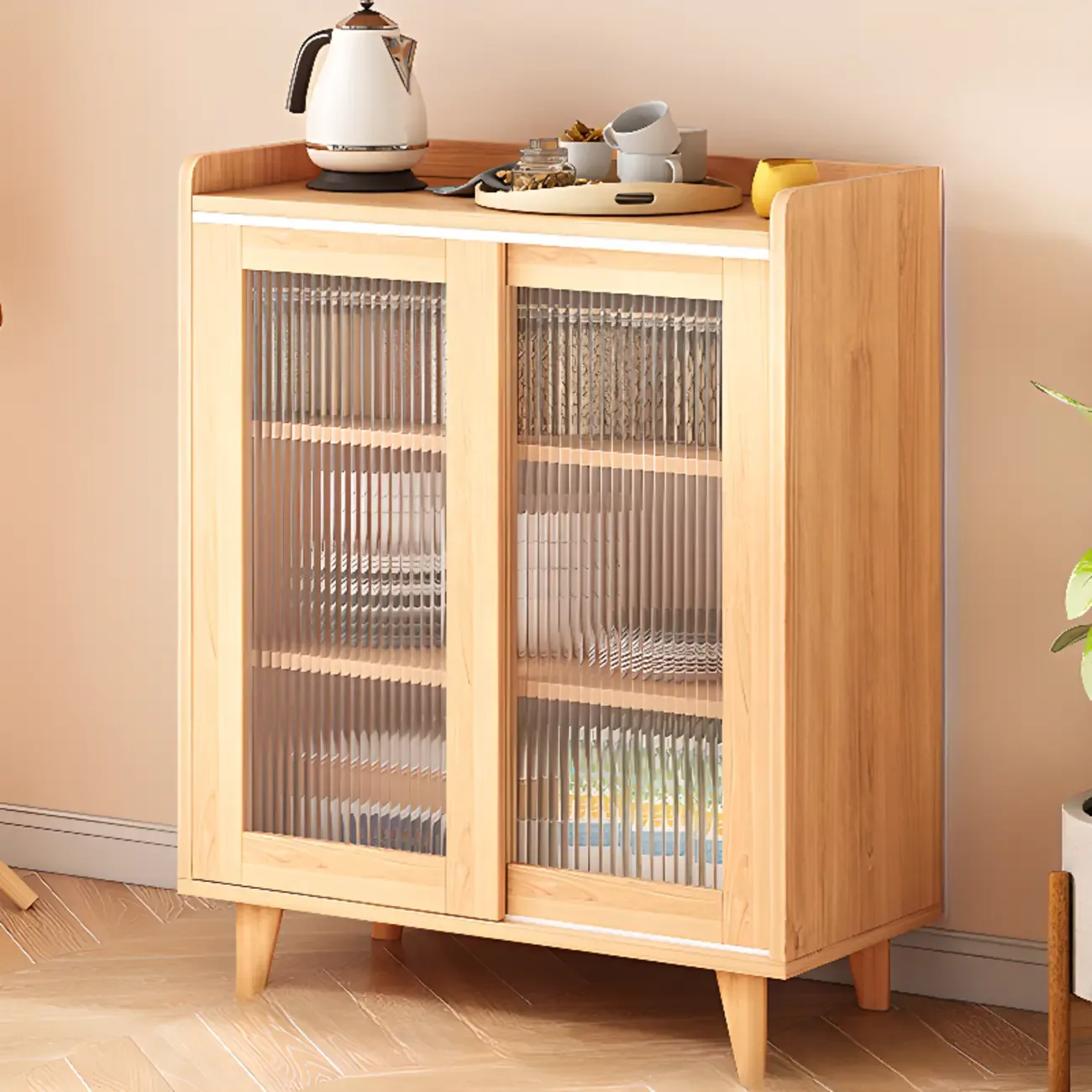 Freestanding Brown Cabinet with Sliding Door & Exterior Shelf | HomeyFad