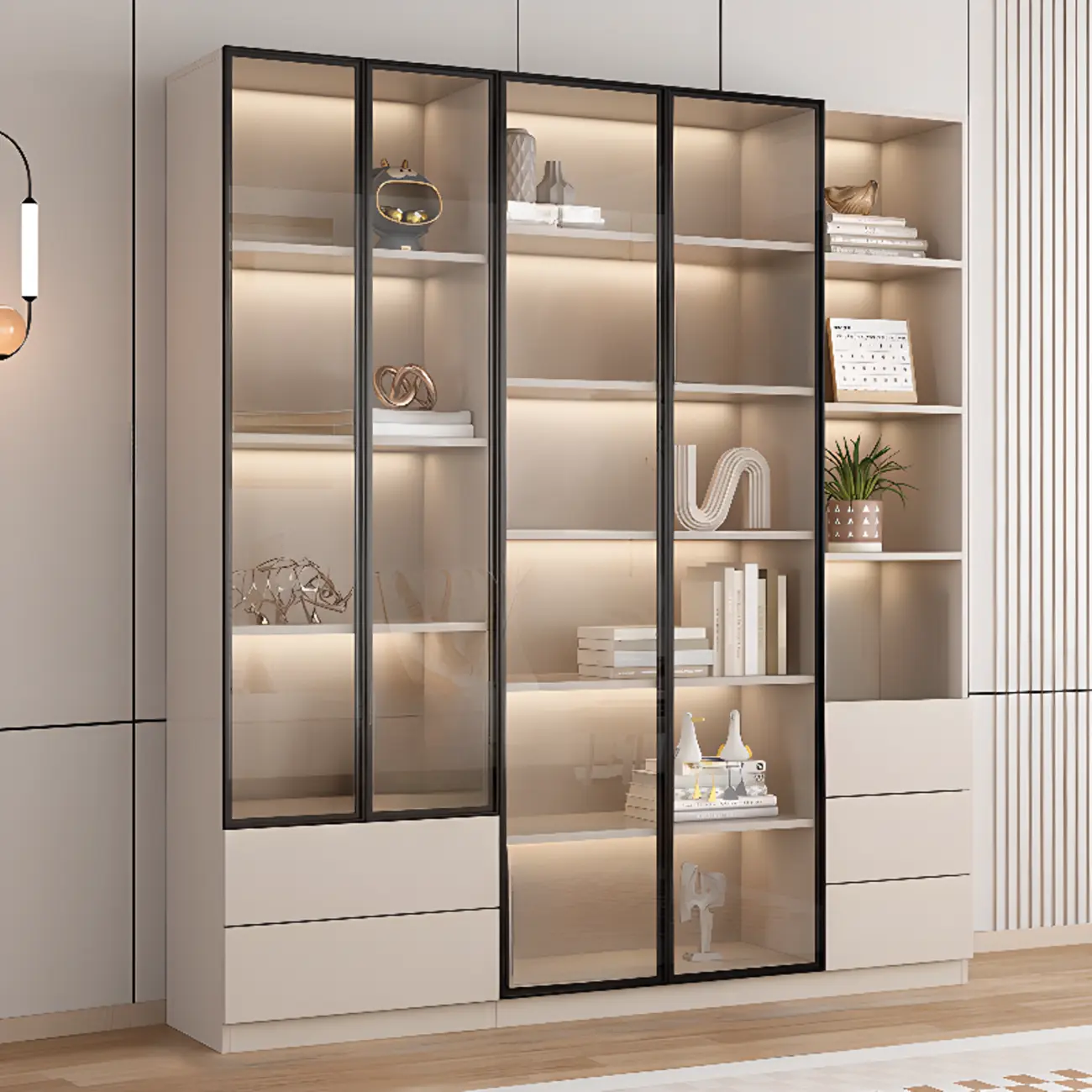 Elegant Natural Wooden Display Cabinet with LED Lighting Image - 12 | homeyfad