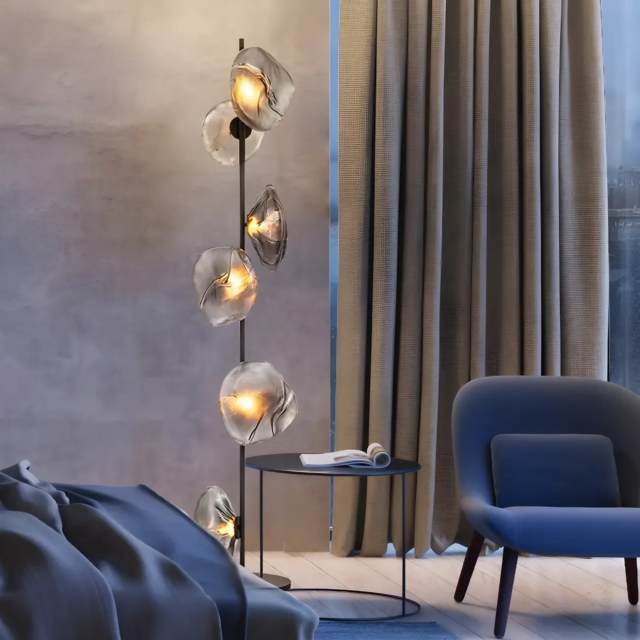 6-Light Modern Art Tree Floor Lamp with Clear Glass Shade Image - 8