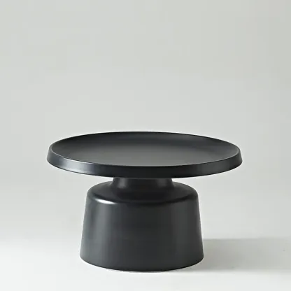  White Round Metal End Table with Tray Top for Living Room Image - 2
