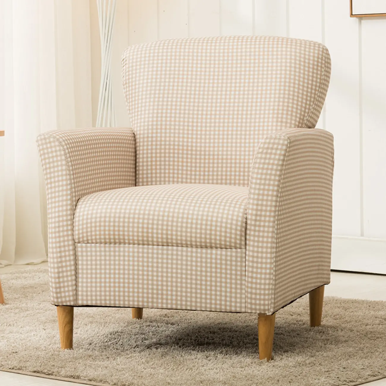 Modern Brown Linen Armchair for Living Room Image - 17 | homeyfad