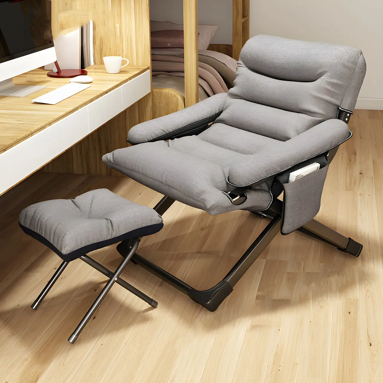 Houndstooth Modern Fabric Rocker Recliner Chair with Storage Image - 6 | homeyfad