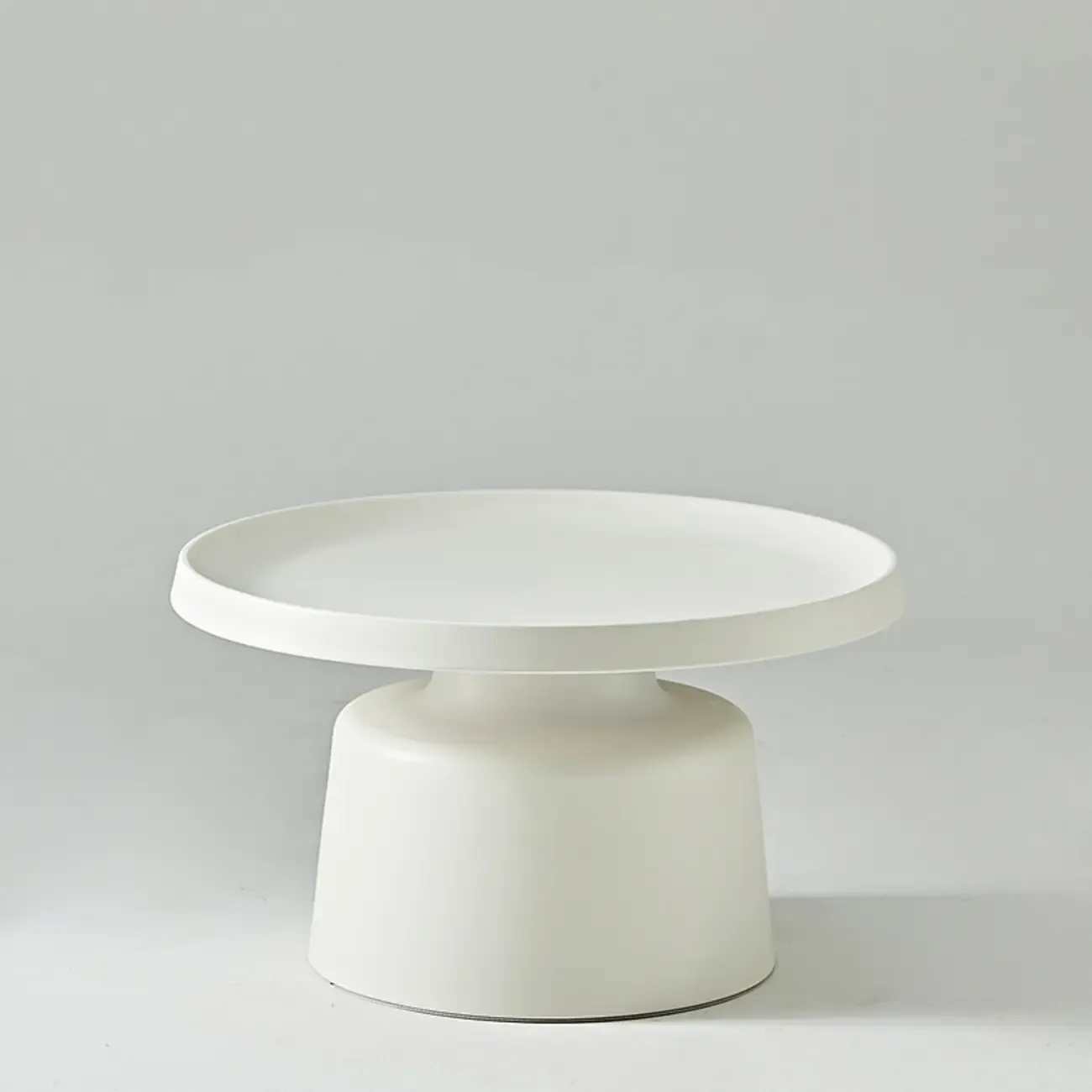 White Round Metal End Table with Tray Top for Living Room Image - 3