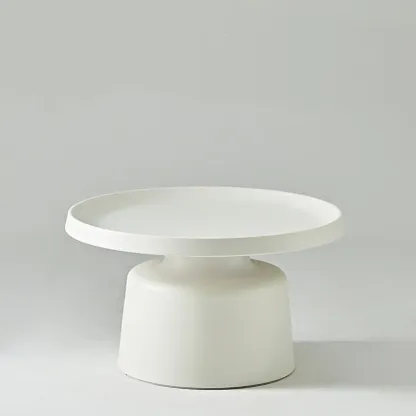  White Round Metal End Table with Tray Top for Living Room Image - 3