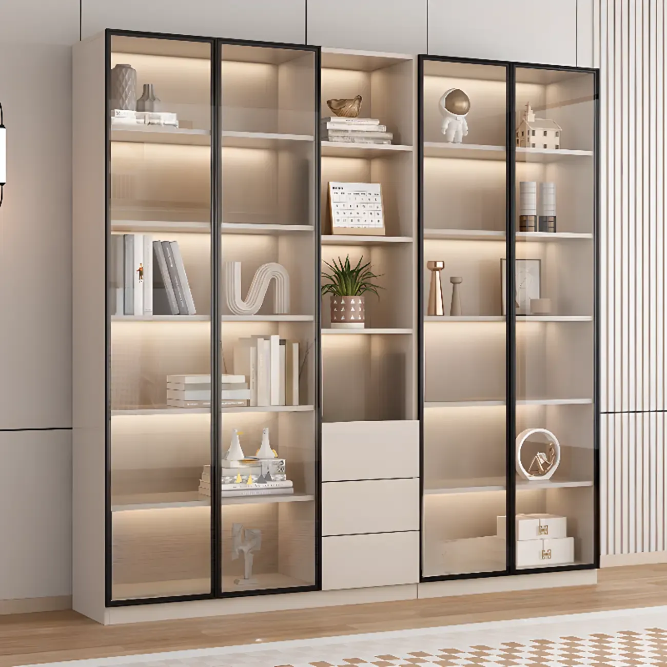 Elegant Natural Wooden Display Cabinet with LED Lighting Image - 13