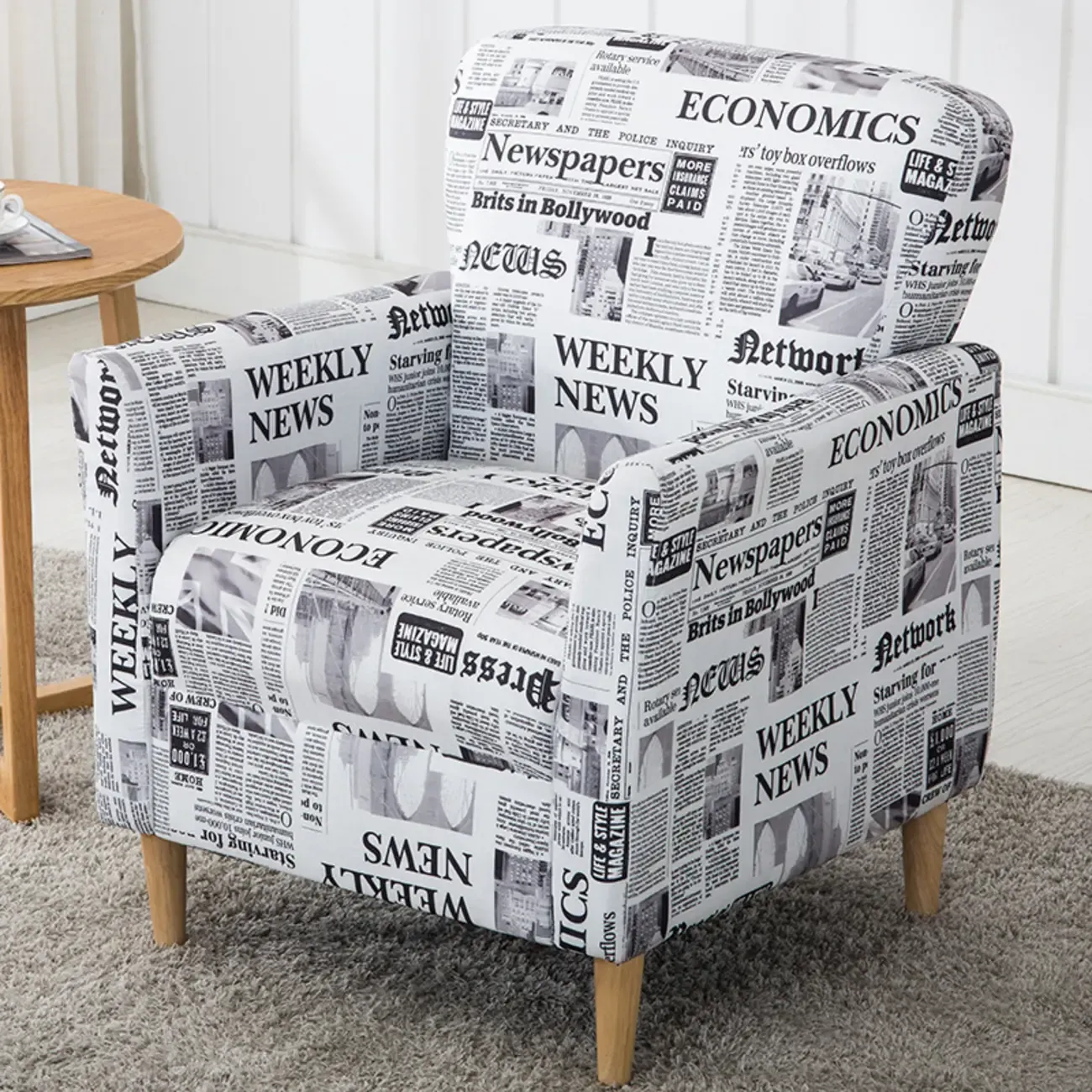 Modern Brown Linen Armchair for Living Room Image - 18