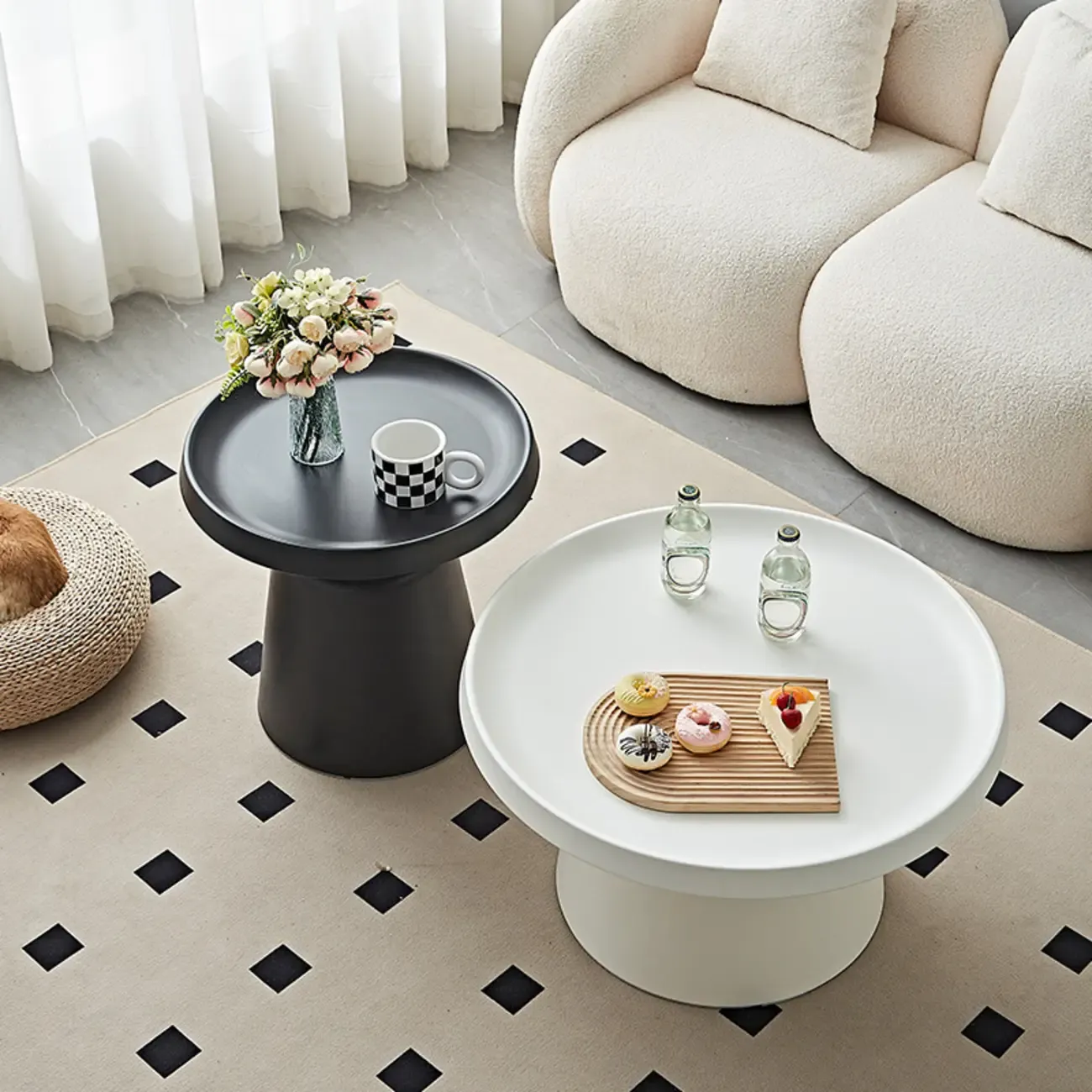 White Round Metal End Table with Tray Top for Living Room Image - 4