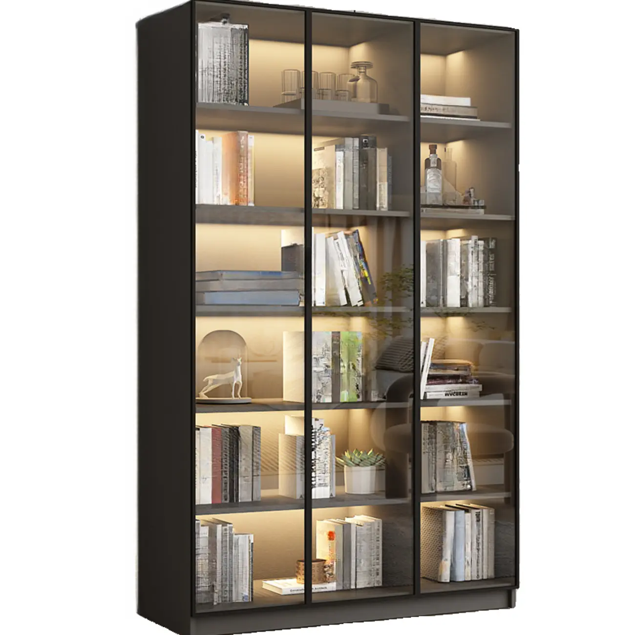 Modern Black Glass Display Cabinet with Shelves Image - 15 | homeyfad