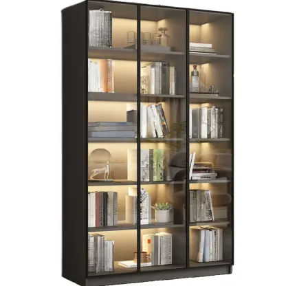 Modern Black Glass Display Cabinet with Shelves Image - 15