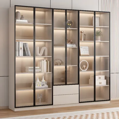 Elegant Natural Wooden Display Cabinet with LED Lighting Image - 14