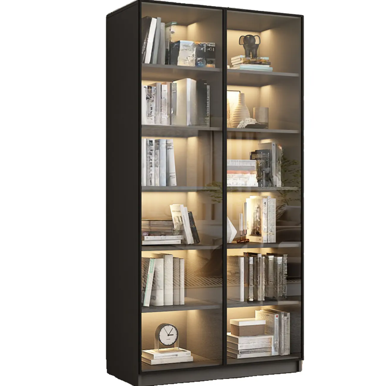 Modern Black Glass Display Cabinet with Shelves Image - 16 | homeyfad