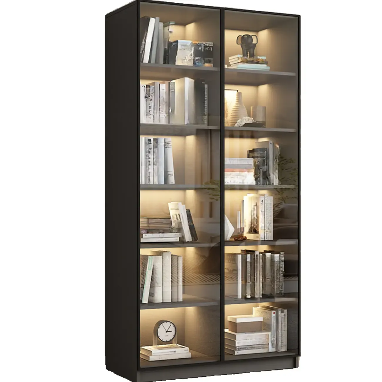 Modern Black Glass Display Cabinet with Shelves Image - 16