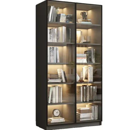 Modern Black Glass Display Cabinet with Shelves Image - 16