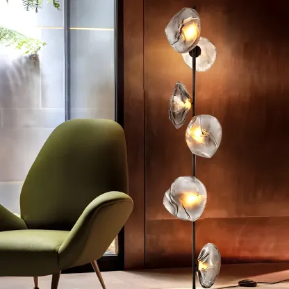 6-Light Modern Art Tree Floor Lamp with Clear Glass Shade Image - 12