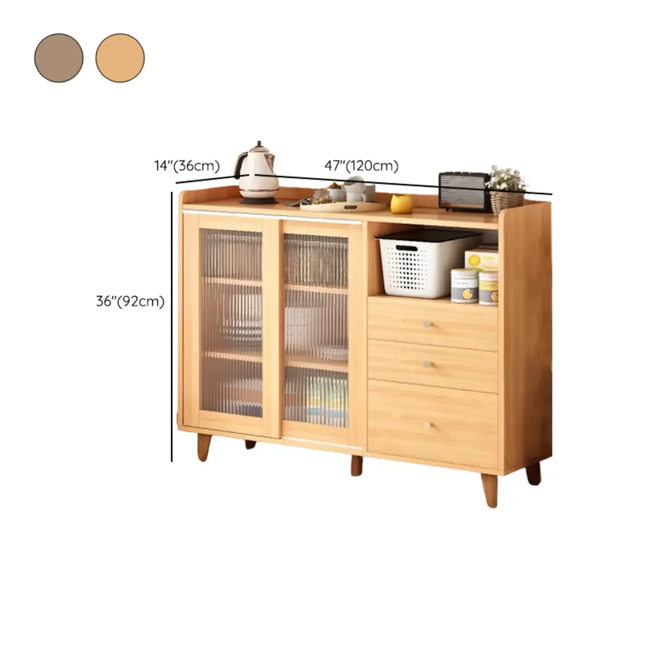 Freestanding Brown Cabinet with Sliding Door & Exterior Shelf Image - 17