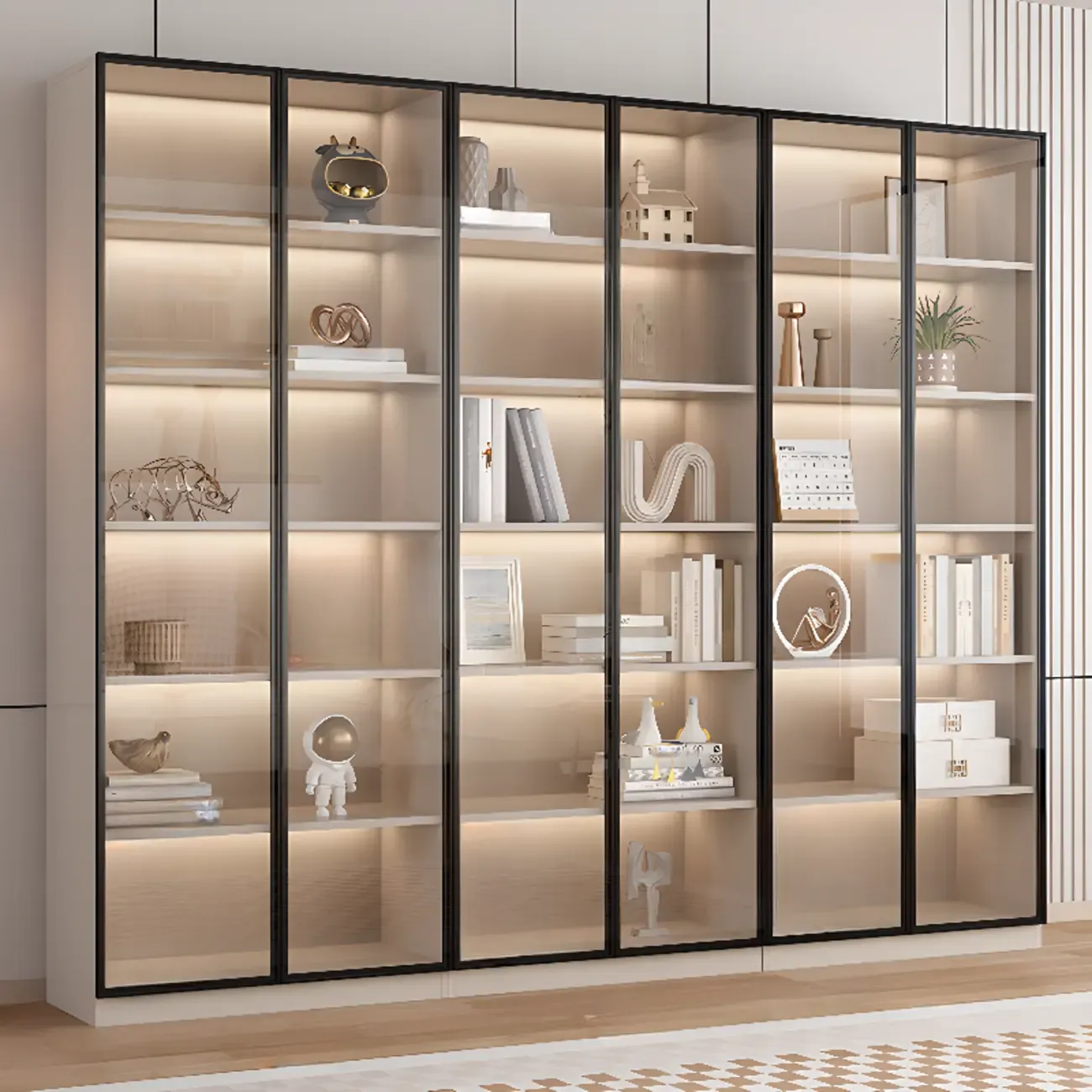Elegant Natural Wooden Display Cabinet with LED Lighting Image - 15