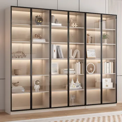 Elegant Natural Wooden Display Cabinet with LED Lighting Image - 15