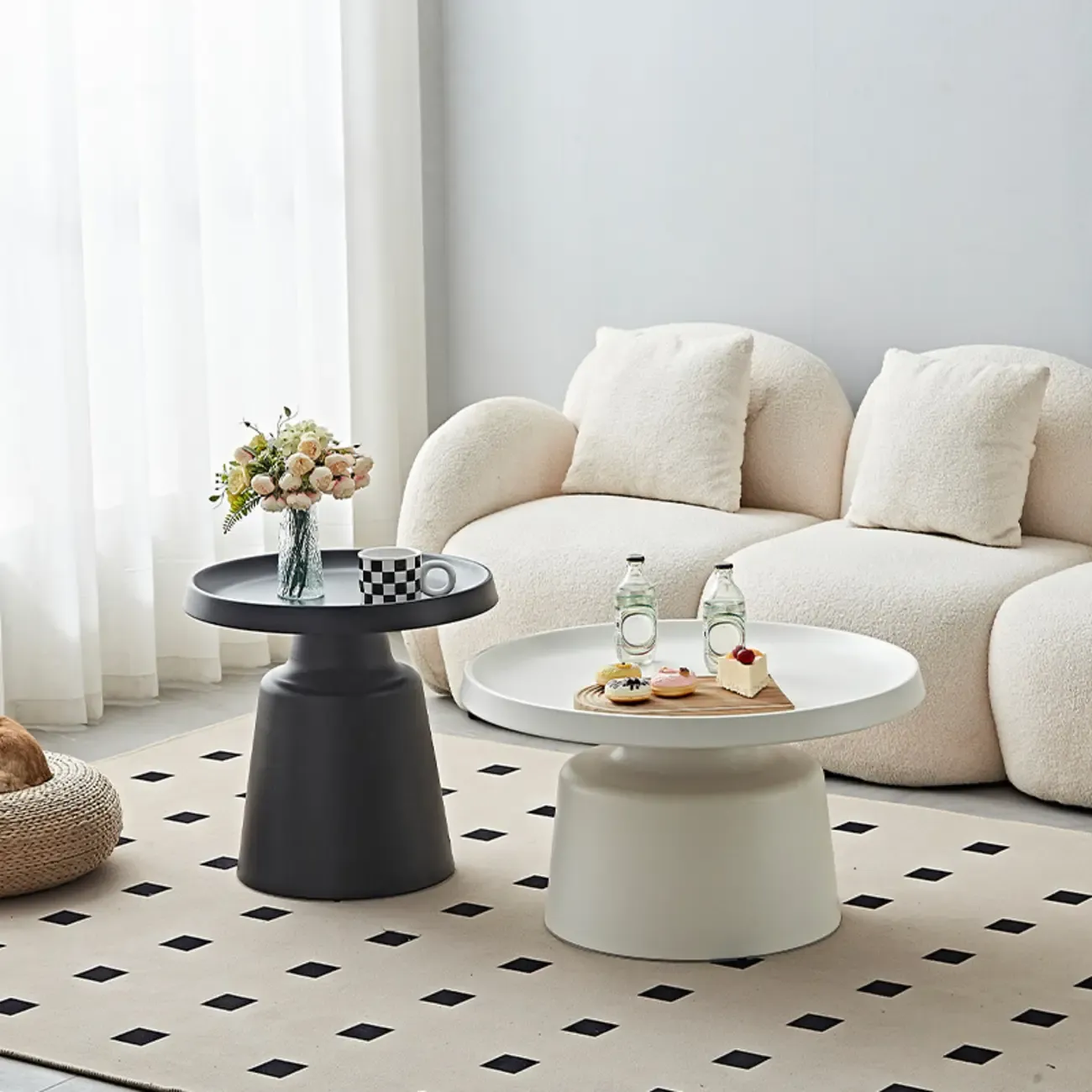 White Round Metal End Table with Tray Top for Living Room Image - 6