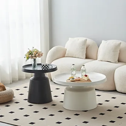  White Round Metal End Table with Tray Top for Living Room Image - 6