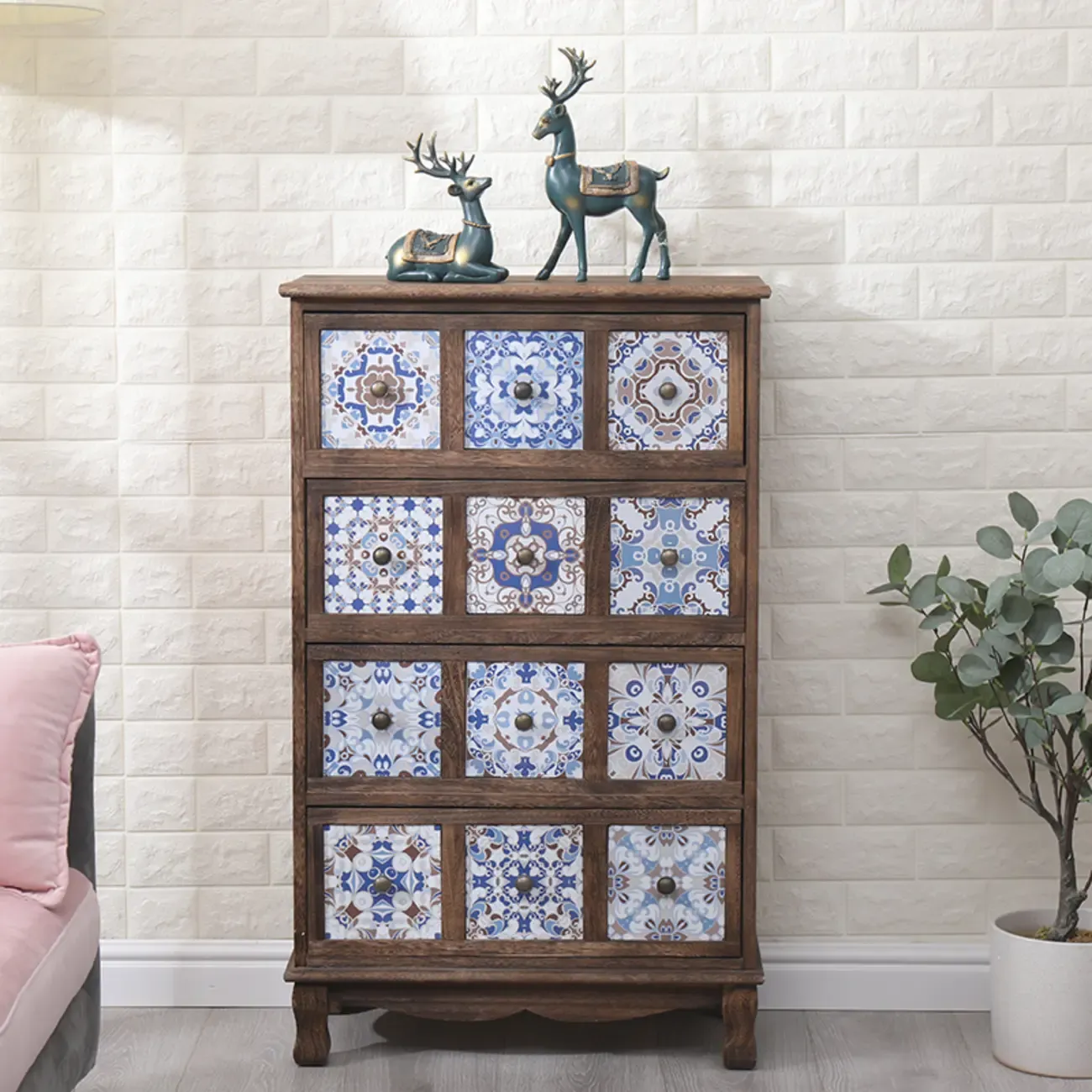 Mid-Century Vintage Cabinet with Drawers-Unique Pattern Image - 14