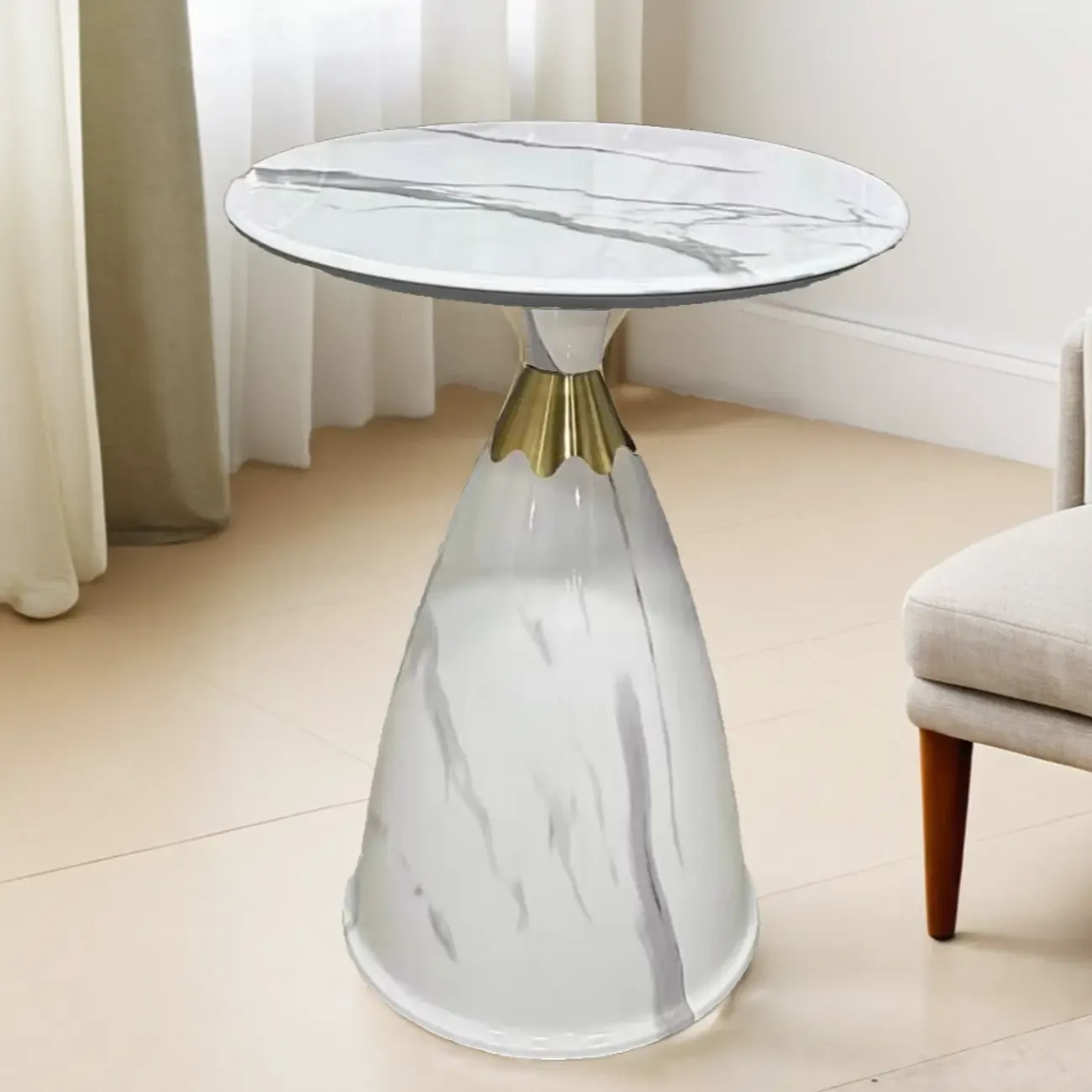 Glam Chairside Metal Round End Table for Living Room Image - 11