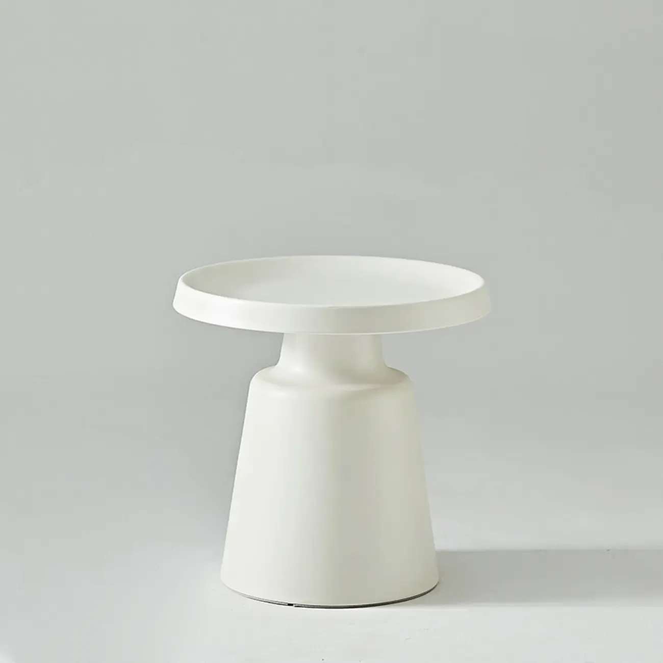  White Round Metal End Table with Tray Top for Living Room Image - 7