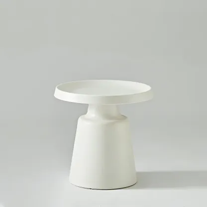  White Round Metal End Table with Tray Top for Living Room Image - 7